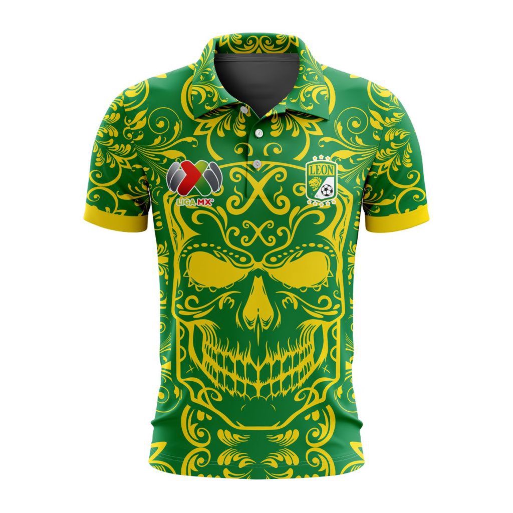 LIGA MX Club Leon Special Dia De Muertos Design Polo Gift for Men Women LIGA MX Club Leon Special Dia De Muertos Design Polo Gift for Men Women