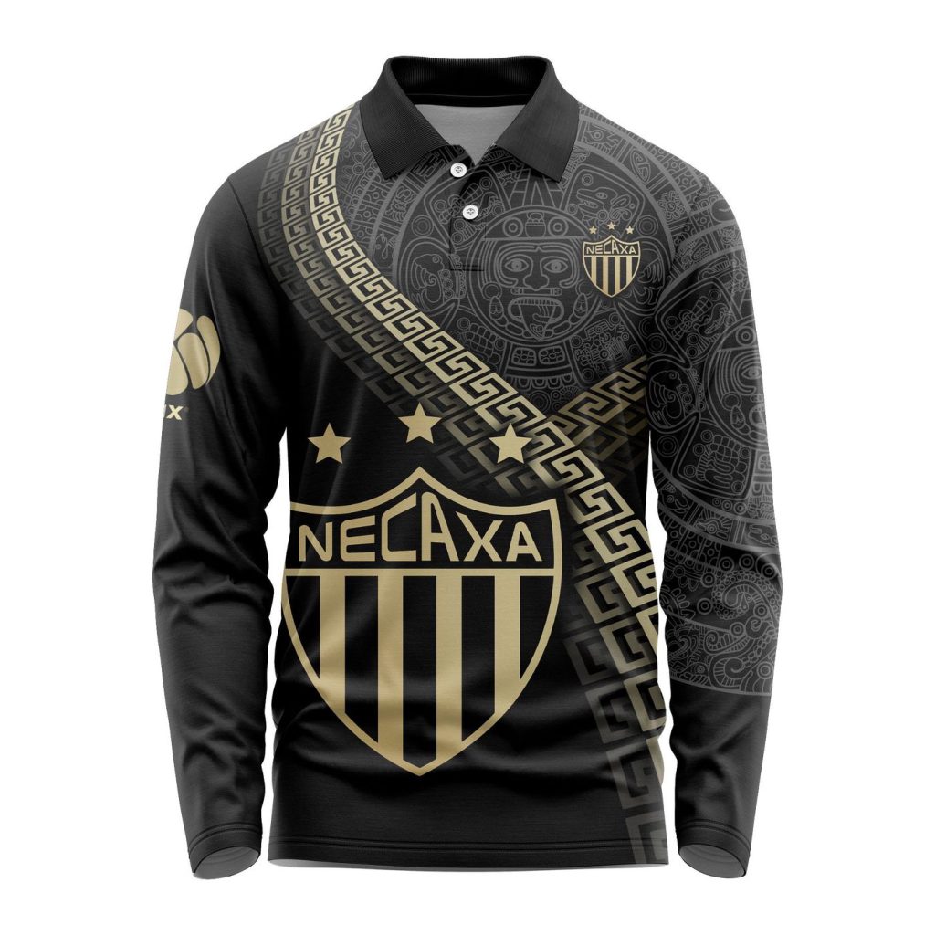 LIGA MX Club Necaxa Special Black And Gold Long Sleeve Polo Design Gift for Men Women LIGA MX Club Necaxa Special Black And Gold Long Sleeve Polo Design Gift for Men Women