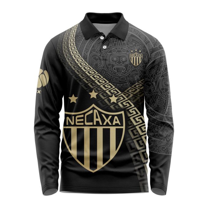 LIGA MX Club Necaxa Special Black And Gold Long Sleeve Polo Design Gift for Men Women