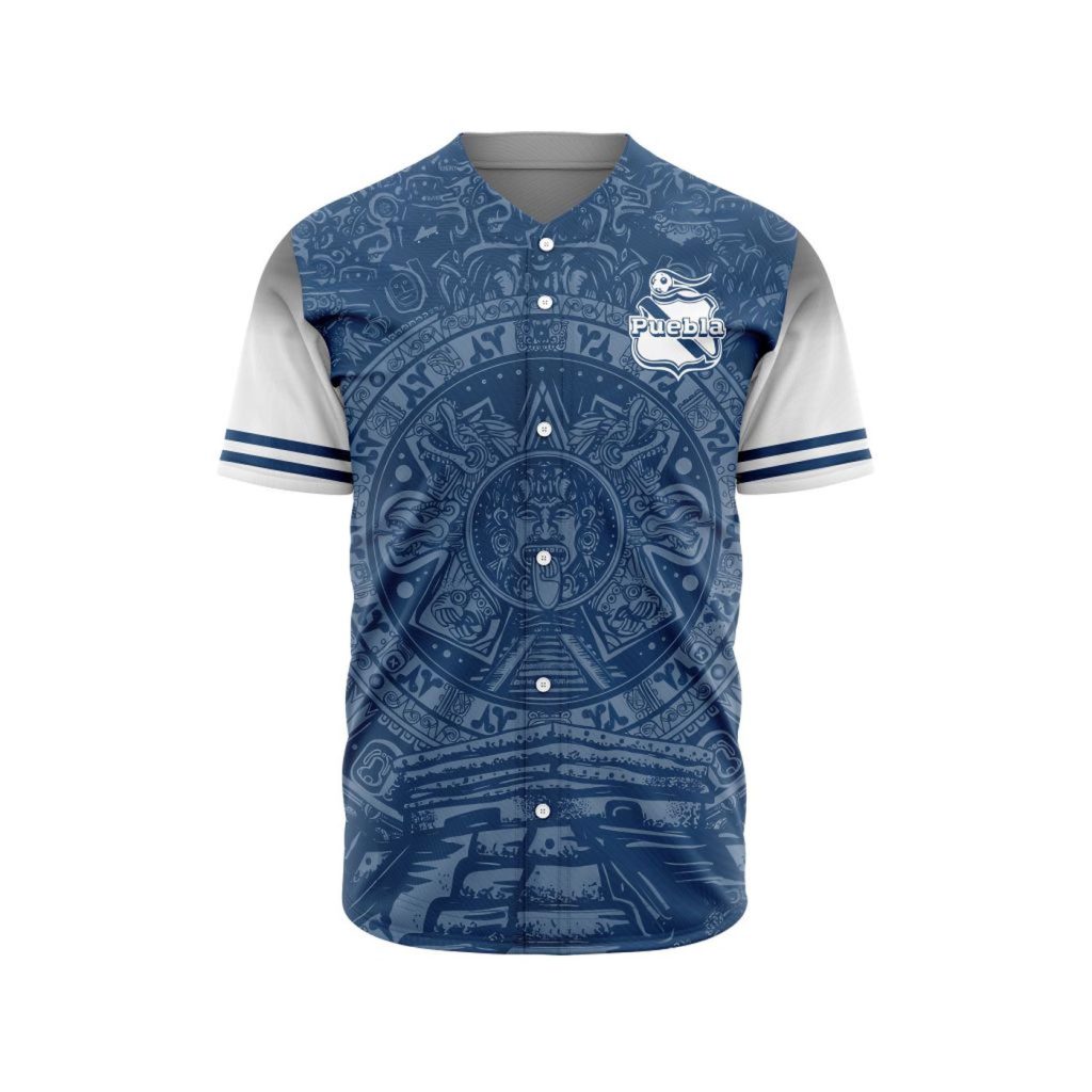 LIGA MX Club Puebla Special Aztec Design Baseball Jersey Gift for Men Women LIGA MX Club Puebla Special Aztec Design Baseball Jersey Gift for Men Women