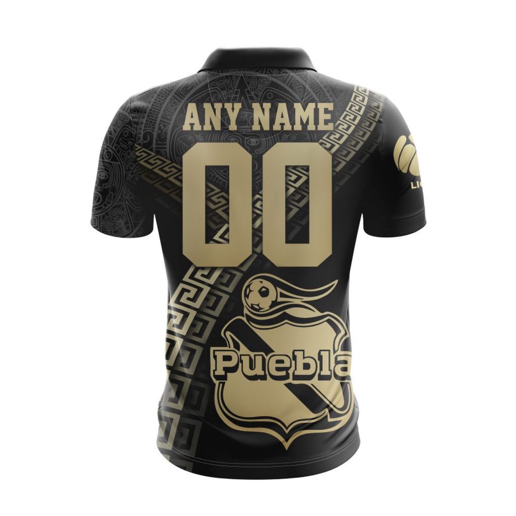 LIGA MX Club Puebla Special Black And Gold Design Polo LIGA MX Club Puebla Special Black And Gold Design Polo