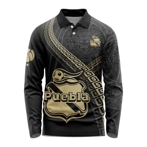 LIGA MX Club Puebla Special Black And Gold Long Sleeve Polo Design Gift for Men Women