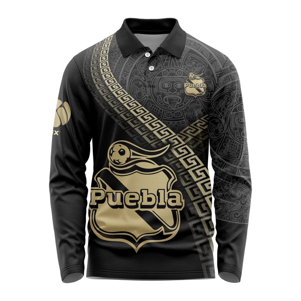 LIGA MX Club Puebla Special Black And Gold Long Sleeve Polo Design Gift for Men Women LIGA MX Club Puebla Special Black And Gold Long Sleeve Polo Design Gift for Men Women