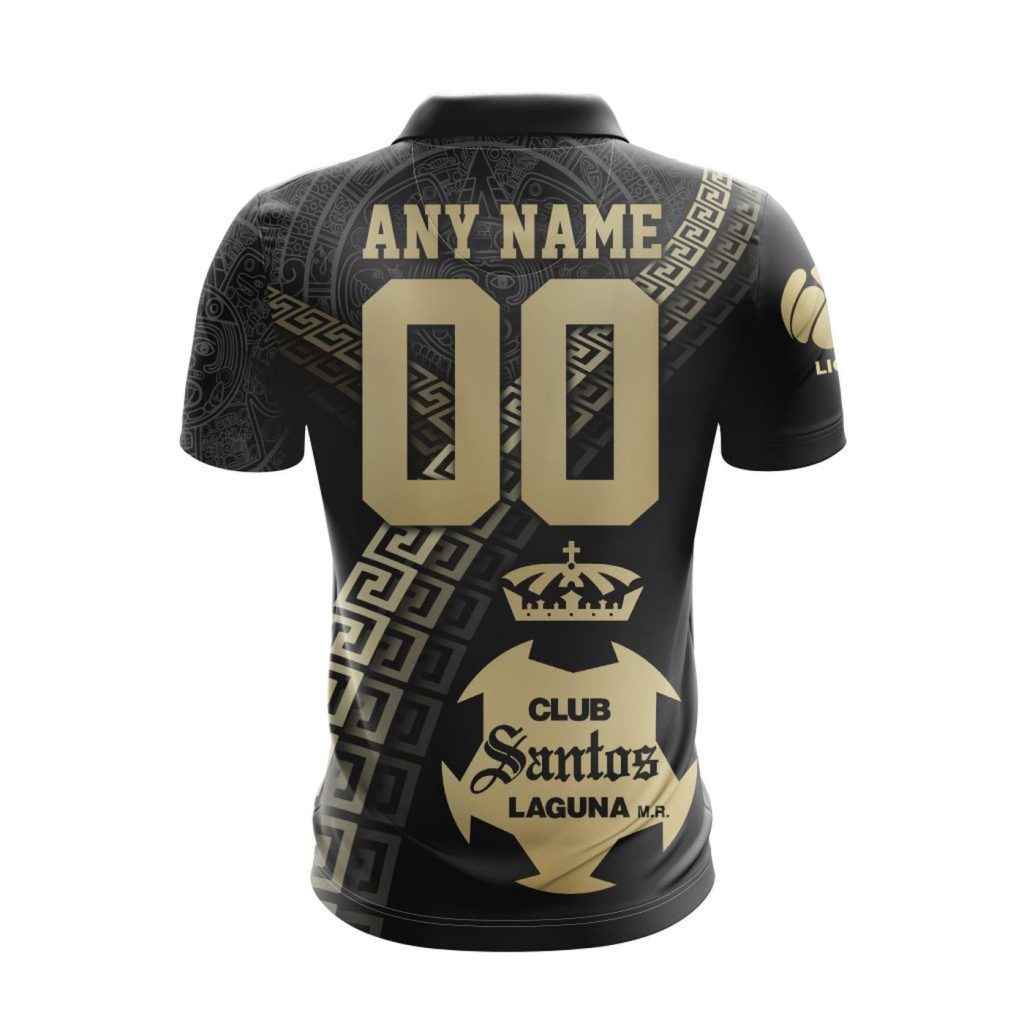 LIGA MX Club Santos Laguna Special Black And Gold Design Polo LIGA MX Club Santos Laguna Special Black And Gold Design Polo