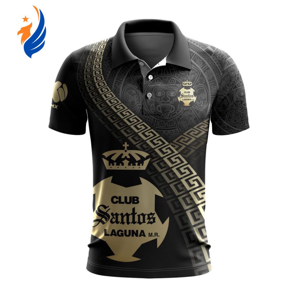 LIGA MX Club Santos Laguna Special Black And Gold Design Polo LIGA MX Club Santos Laguna Special Black And Gold Design Polo