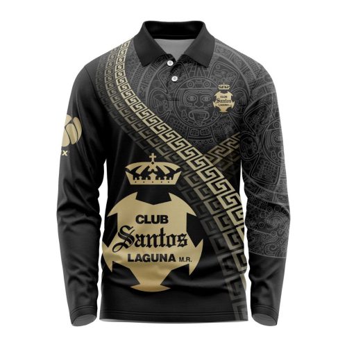 LIGA MX Club Santos Laguna Special Black And Gold Long Sleeve Polo Design Gift for Men Women