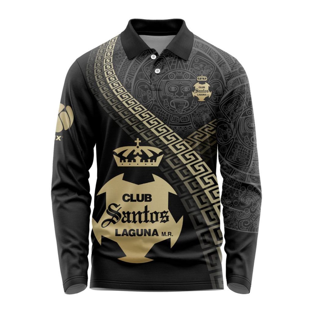 LIGA MX Club Santos Laguna Special Black And Gold Long Sleeve Polo Design Gift for Men Women LIGA MX Club Santos Laguna Special Black And Gold Long Sleeve Polo Design Gift for Men Women