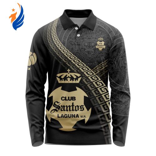 LIGA MX Club Santos Laguna Special Black And Gold Long Sleeve Polo Design Gift for Men Women