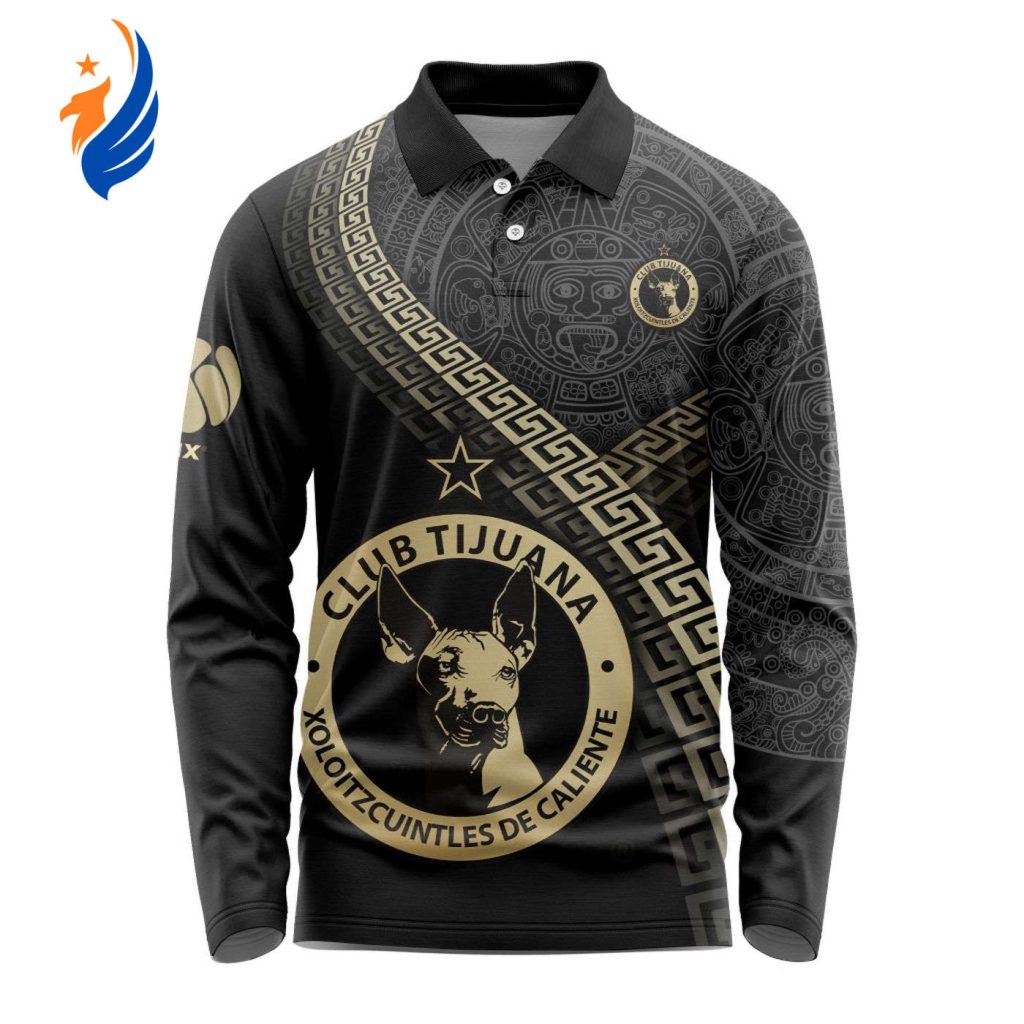 LIGA MX Club Tijuana Special Black And Gold Long Sleeve Polo Design Gift for Men Women LIGA MX Club Tijuana Special Black And Gold Long Sleeve Polo Design Gift for Men Women