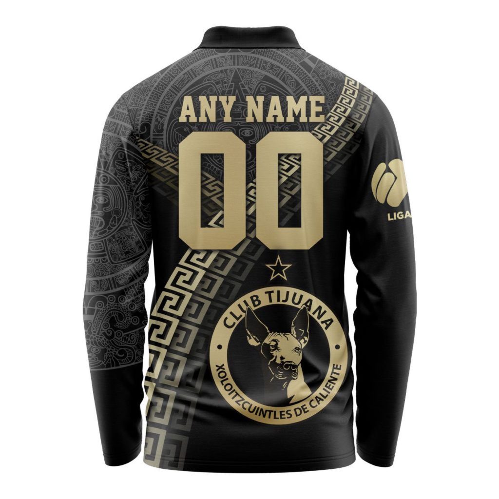 LIGA MX Club Tijuana Special Black And Gold Long Sleeve Polo Design Gift for Men Women LIGA MX Club Tijuana Special Black And Gold Long Sleeve Polo Design Gift for Men Women