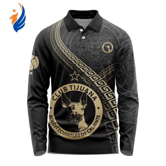 LIGA MX Club Tijuana Special Black And Gold Long Sleeve Polo Design Gift for Men Women LIGA MX Club Tijuana Special Black And Gold Long Sleeve Polo Design Gift for Men Women