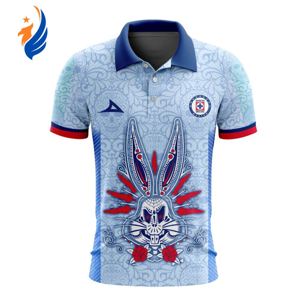 LIGA MX Cruz Azul 2023 – 2024 Away Dia De Muertos Design Polo LIGA MX Cruz Azul 2023 – 2024 Away Dia De Muertos Design Polo