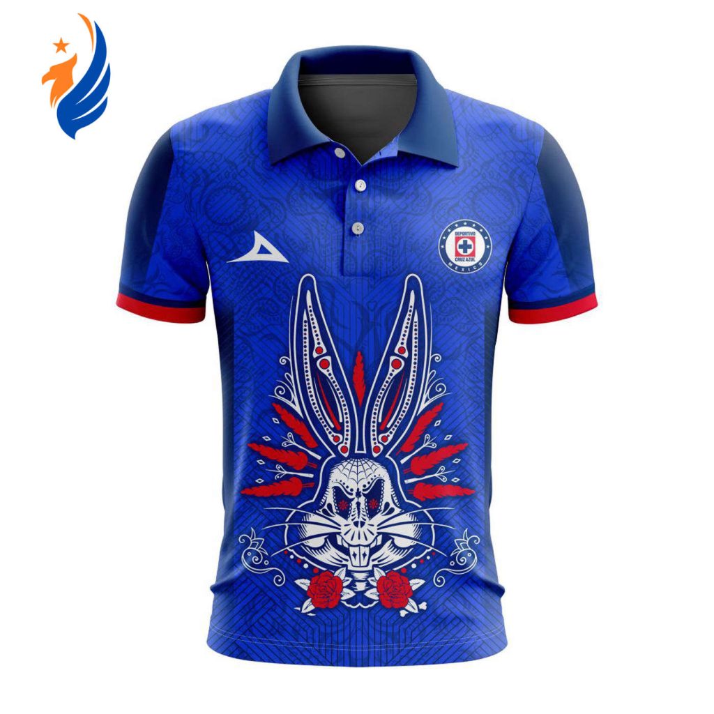 LIGA MX Cruz Azul 2023 – 2024 Home Dia De Muertos Design Polo LIGA MX Cruz Azul 2023 – 2024 Home Dia De Muertos Design Polo