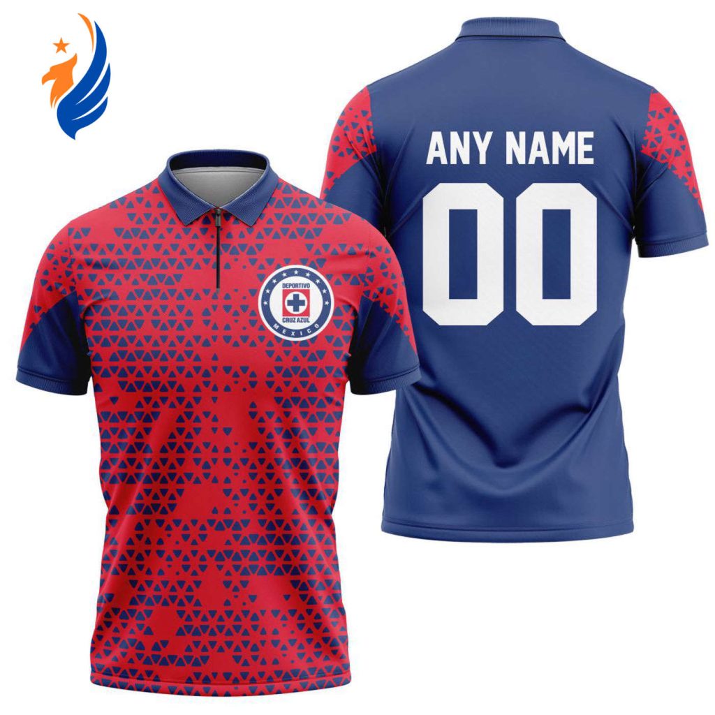 LIGA MX Cruz Azul Personalized Zipper Polo Gift for Men Women LIGA MX Cruz Azul Personalized Zipper Polo Gift for Men Women
