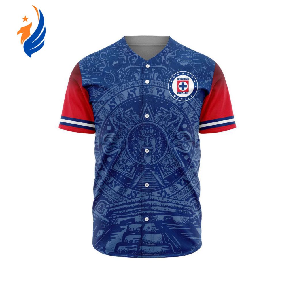 LIGA MX Cruz Azul Special Aztec Design Baseball Jersey Gift for Men Women LIGA MX Cruz Azul Special Aztec Design Baseball Jersey Gift for Men Women