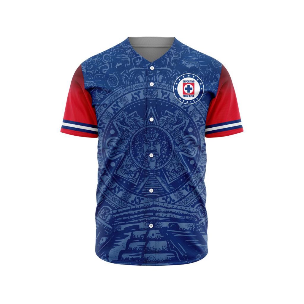LIGA MX Cruz Azul Special Aztec Design Baseball Jersey Gift for Men Women LIGA MX Cruz Azul Special Aztec Design Baseball Jersey Gift for Men Women