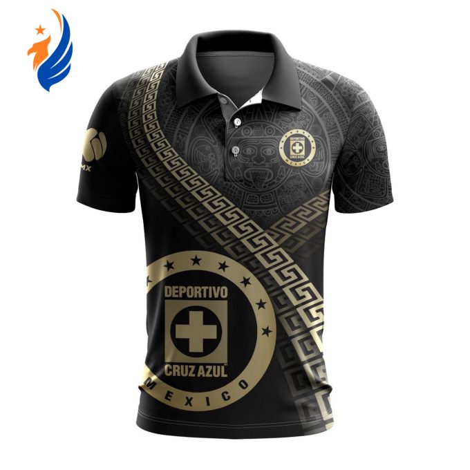 LIGA MX Cruz Azul Special Black And Gold Design Polo LIGA MX Cruz Azul Special Black And Gold Design Polo