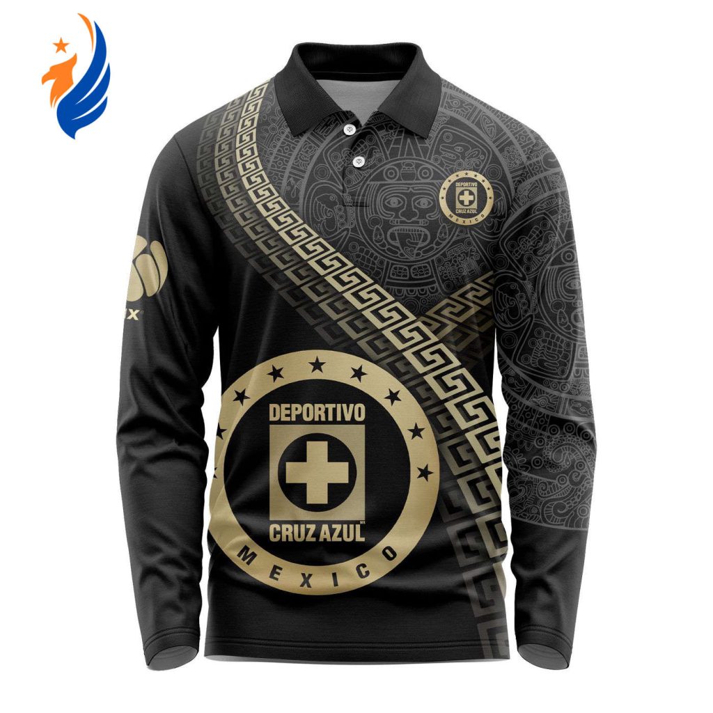 LIGA MX Cruz Azul Special Black And Gold Long Sleeve Polo Design Gift for Men Women LIGA MX Cruz Azul Special Black And Gold Long Sleeve Polo Design Gift for Men Women