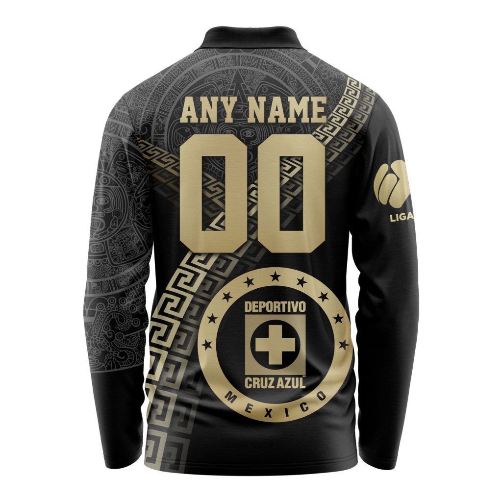 LIGA MX Cruz Azul Special Black And Gold Long Sleeve Polo Design Gift for Men Women LIGA MX Cruz Azul Special Black And Gold Long Sleeve Polo Design Gift for Men Women