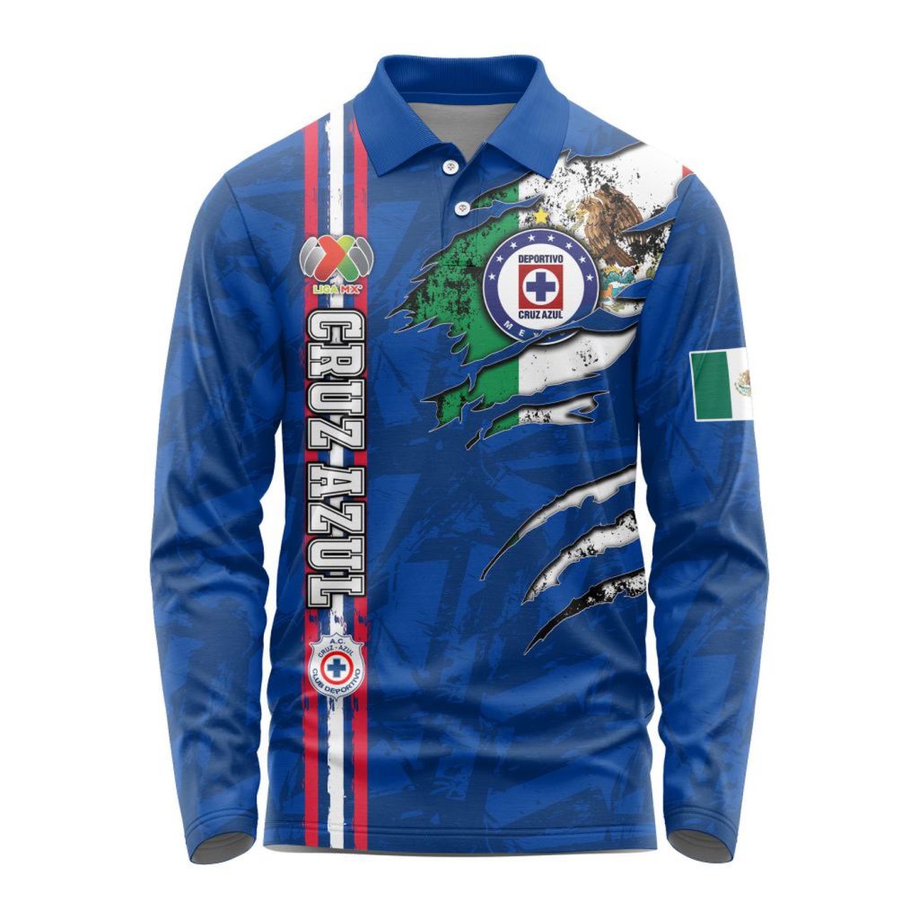 LIGA MX Cruz Azul Special Long Sleeve Polo Design Kits Gift for Men Women 3d Printed Hoodie LIGA MX Cruz Azul Special Long Sleeve Polo Design Kits Gift for Men Women 3d Printed Hoodie