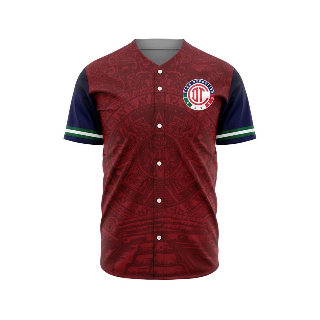 LIGA MX Deportivo Toluca Special Aztec Design Baseball Jersey Gift for Men Women LIGA MX Deportivo Toluca Special Aztec Design Baseball Jersey Gift for Men Women