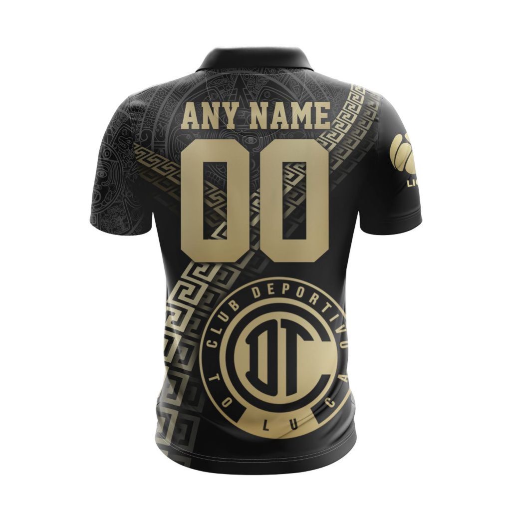 LIGA MX Deportivo Toluca Special Black And Gold Design Polo LIGA MX Deportivo Toluca Special Black And Gold Design Polo