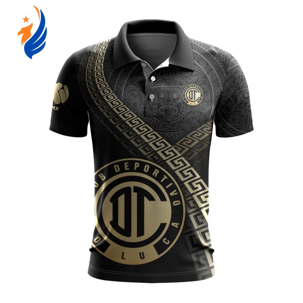 LIGA MX Deportivo Toluca Special Black And Gold Design Polo LIGA MX Deportivo Toluca Special Black And Gold Design Polo