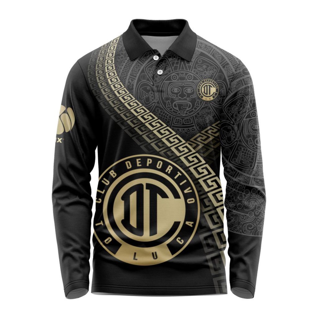 LIGA MX Deportivo Toluca Special Black And Gold Long Sleeve Polo Design Gift for Men Women LIGA MX Deportivo Toluca Special Black And Gold Long Sleeve Polo Design Gift for Men Women