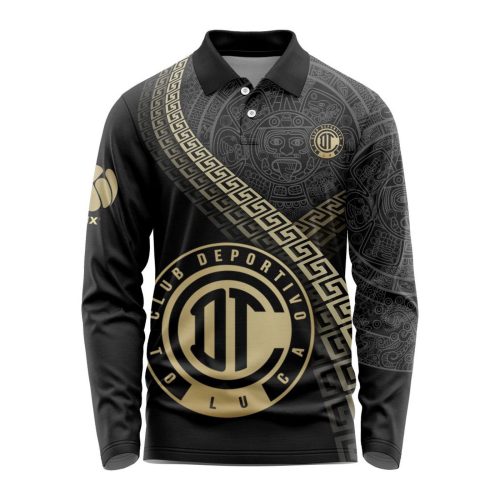 LIGA MX Deportivo Toluca Special Black And Gold Long Sleeve Polo Design Gift for Men Women