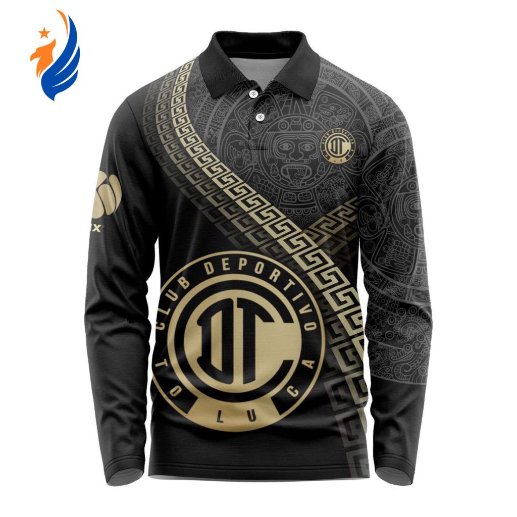 LIGA MX Deportivo Toluca Special Black And Gold Long Sleeve Polo Design Gift for Men Women LIGA MX Deportivo Toluca Special Black And Gold Long Sleeve Polo Design Gift for Men Women