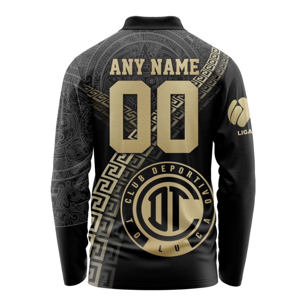 LIGA MX Deportivo Toluca Special Black And Gold Long Sleeve Polo Design Gift for Men Women LIGA MX Deportivo Toluca Special Black And Gold Long Sleeve Polo Design Gift for Men Women