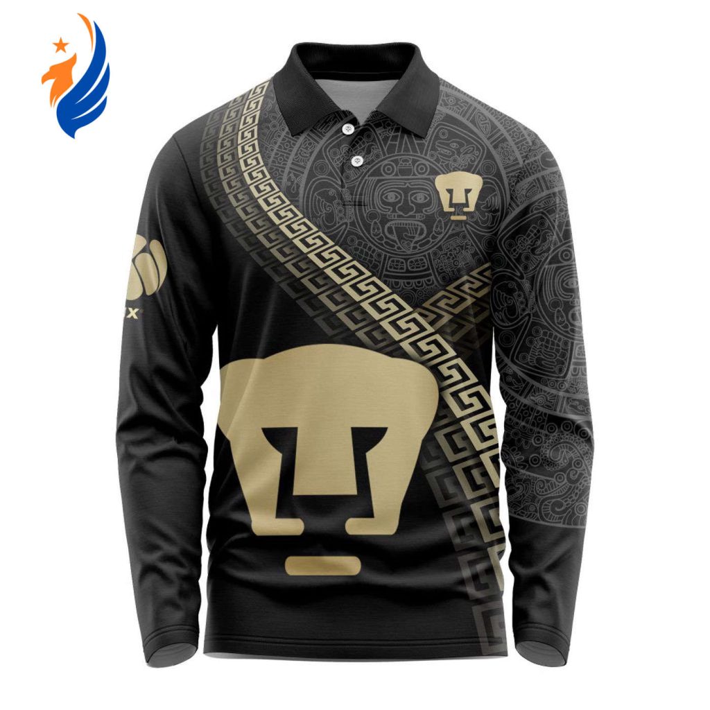 LIGA MX Pumas UNAM Special Black And Gold Long Sleeve Polo Design Gift for Men Women LIGA MX Pumas UNAM Special Black And Gold Long Sleeve Polo Design Gift for Men Women