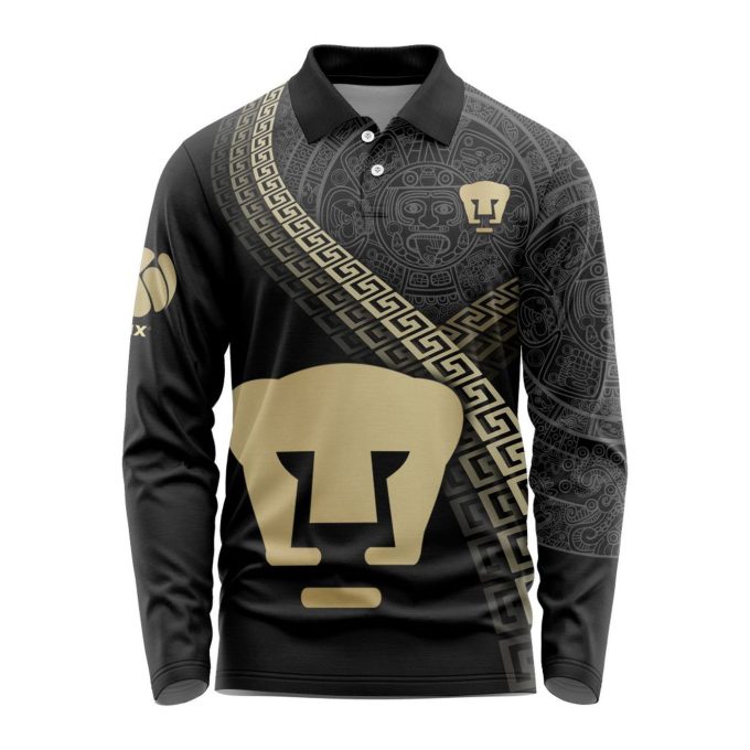 LIGA MX Pumas UNAM Special Black And Gold Long Sleeve Polo Design Gift for Men Women