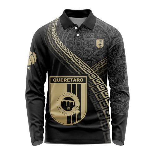 LIGA MX Queretaro F.C Special Black And Gold Long Sleeve Polo Design Gift for Men Women