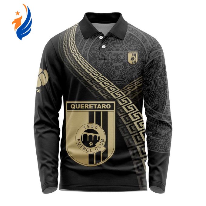 LIGA MX Queretaro F.C Special Black And Gold Long Sleeve Polo Design Gift for Men Women LIGA MX Queretaro F.C Special Black And Gold Long Sleeve Polo Design Gift for Men Women