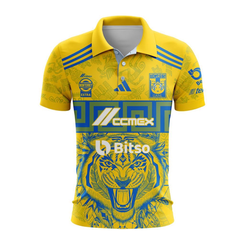 LIGA MX Tigres UANL 2023-2024 Home Aztec Design Polo LIGA MX Tigres UANL 2023-2024 Home Aztec Design Polo