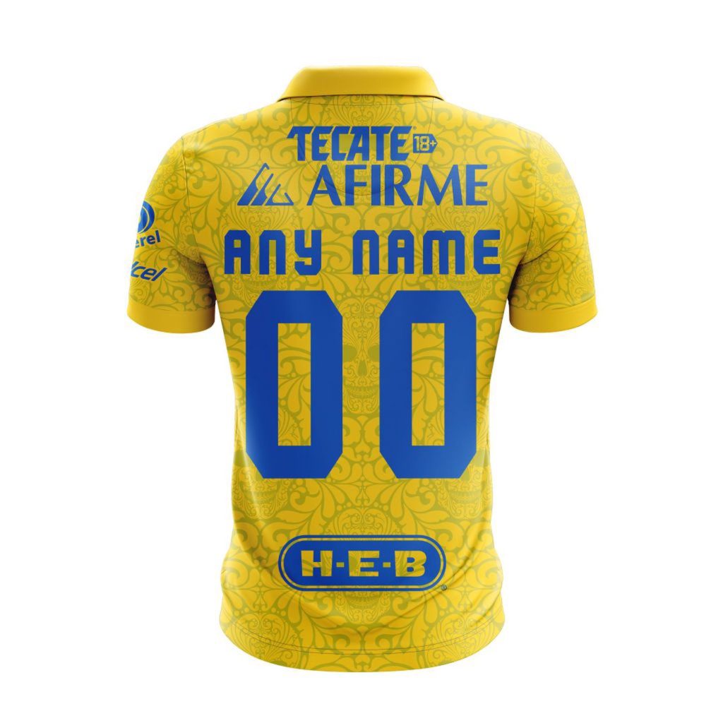 LIGA MX Tigres UANL 2023 – 2024 Home Dia De Muertos Design Polo LIGA MX Tigres UANL 2023 – 2024 Home Dia De Muertos Design Polo