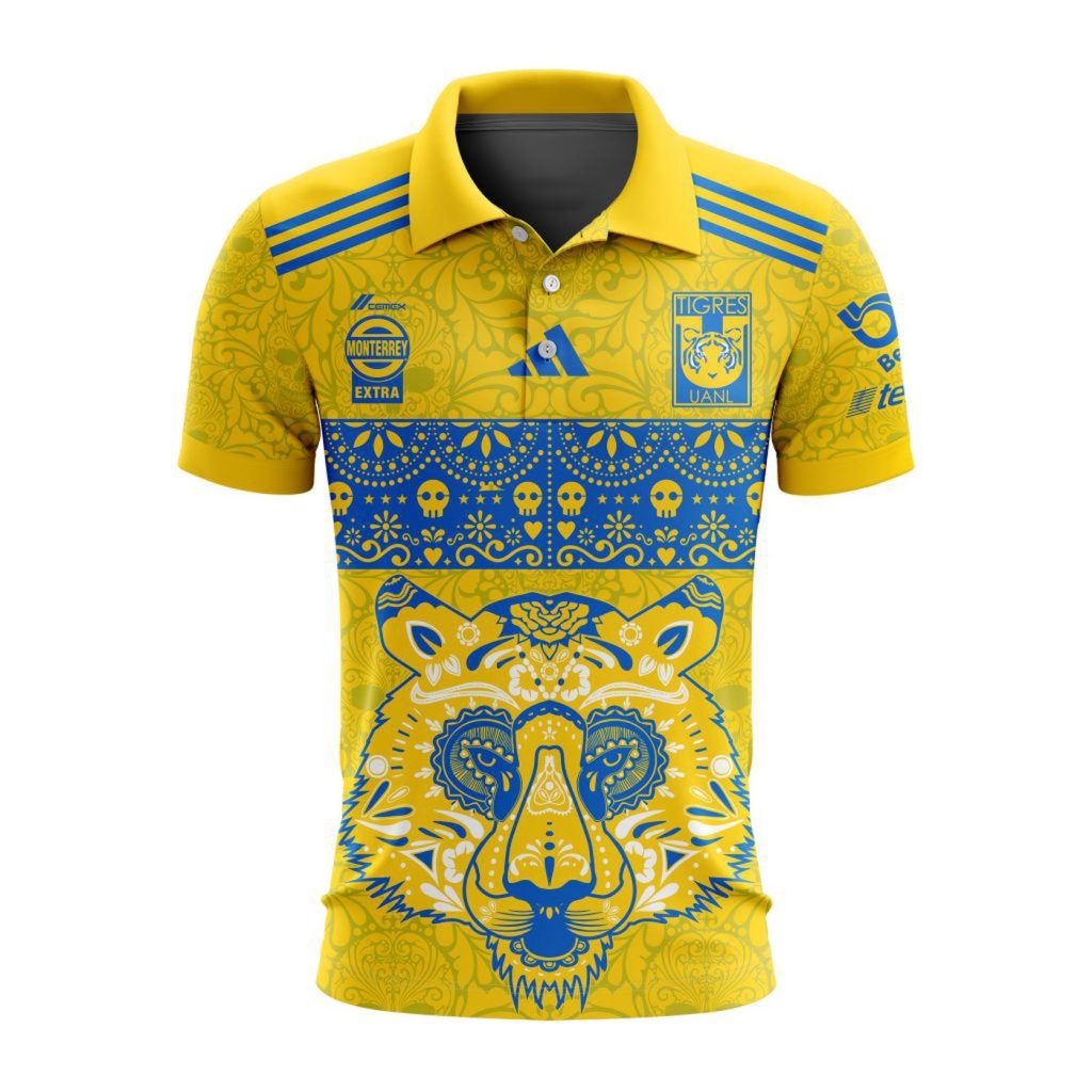 LIGA MX Tigres UANL 2023 – 2024 Home Dia De Muertos Design Polo LIGA MX Tigres UANL 2023 – 2024 Home Dia De Muertos Design Polo