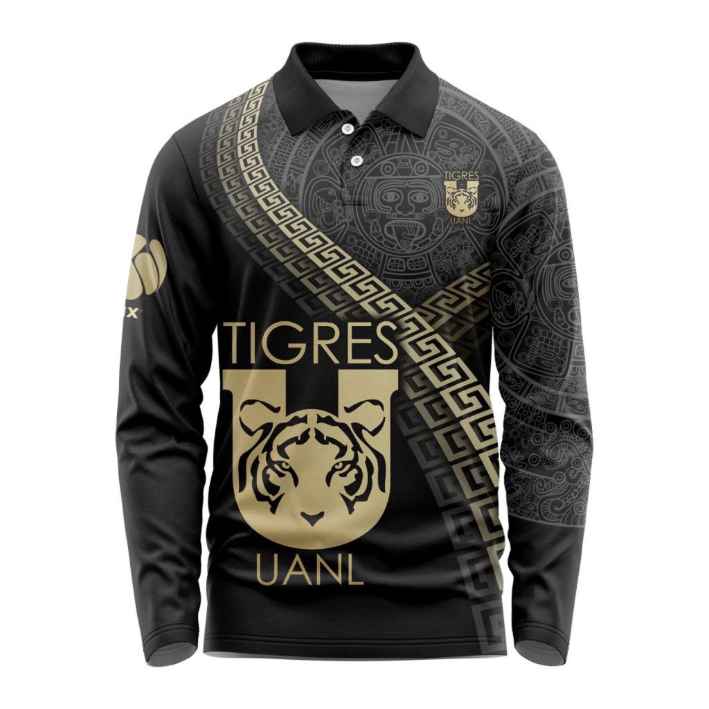LIGA MX Tigres UANL Special Black And Gold Long Sleeve Polo Design Gift for Men Women LIGA MX Tigres UANL Special Black And Gold Long Sleeve Polo Design Gift for Men Women