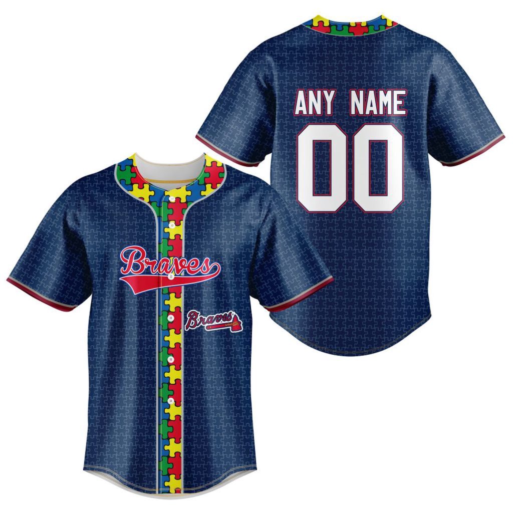 MLB Atlanta Braves Specialized Baseball Jersey Fearless Aganst Autism Gift for Men Women MLB Atlanta Braves Specialized Baseball Jersey Fearless Aganst Autism Gift for Men Women
