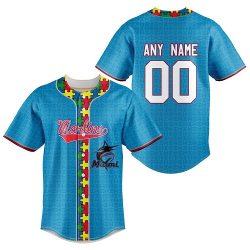 MLB Miami Marlins Specialized Baseball Jersey Fearless Aganst Autism Gift for Men Women