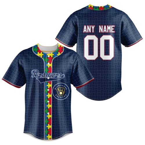 MLB Milwaukee Brewers Mix Grateful Dead | Specialized Baseball Jersey Fearless Aganst Autism Gift for Men Women