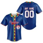 MLB Texas Rangers Specialized Baseball Jersey Fearless Aganst Autism Gift for Men Women