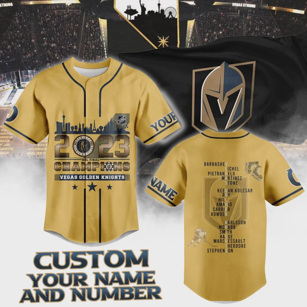 Vegas Golden Knights Stanley Cup Champions 2023 Gold Baseball Jersey Vegas Golden Knights Stanley Cup Champions 2023 Gold Baseball Jersey