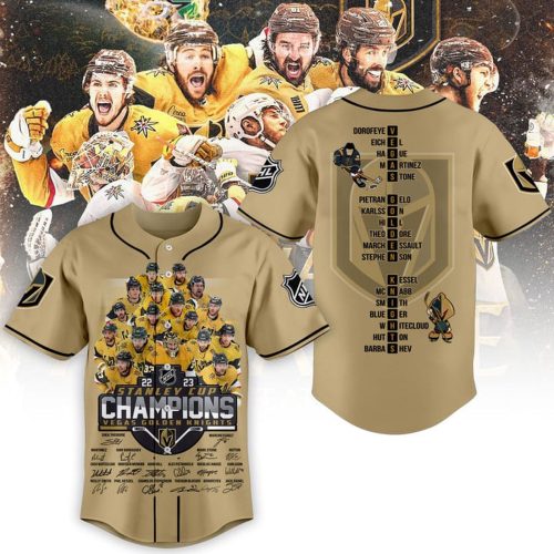 Vegas Golden Knights Stanley Cup Champions 2023 Gold Baseball Jersey Gift for Men Women