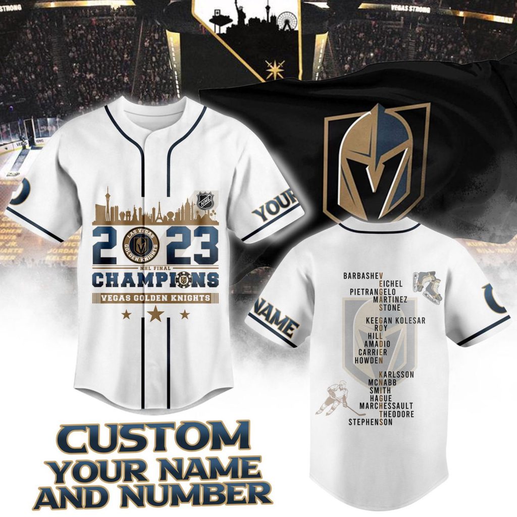Vegas Golden Knights Stanley Cup Champions 2023 White Baseball Jersey Vegas Golden Knights Stanley Cup Champions 2023 White Baseball Jersey